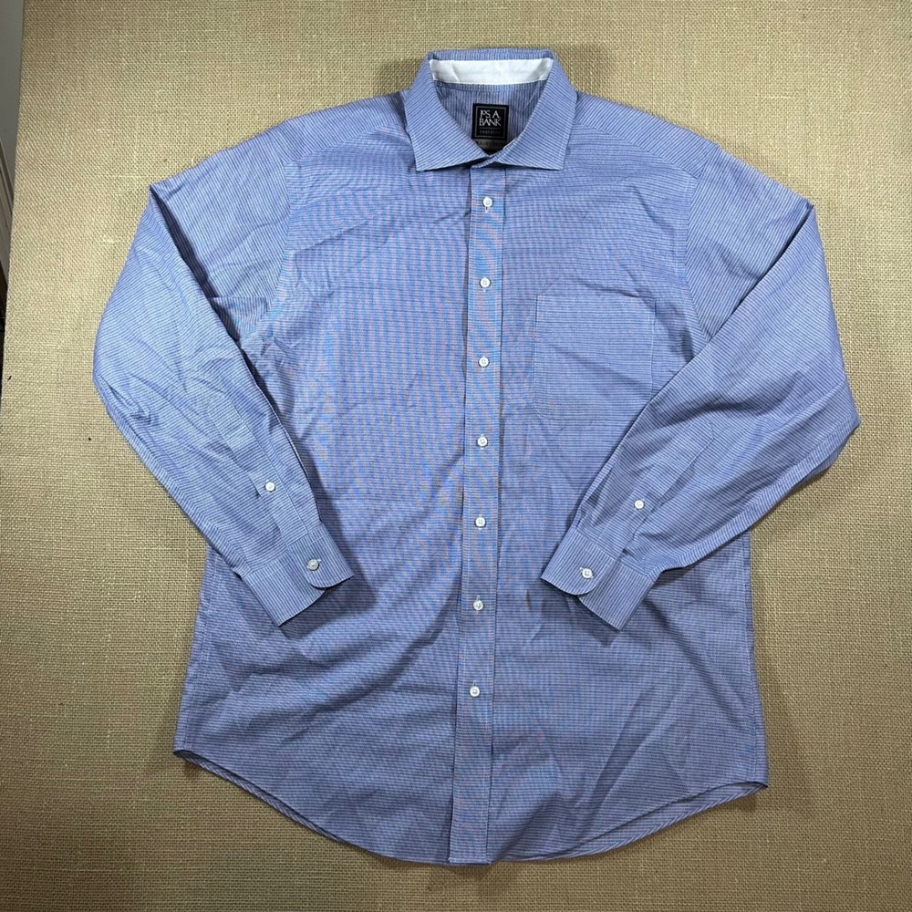 Jos. A. Bank Traveler Travel Tech Blue Micro Check Dress Shirt Tailored Fit 16.5